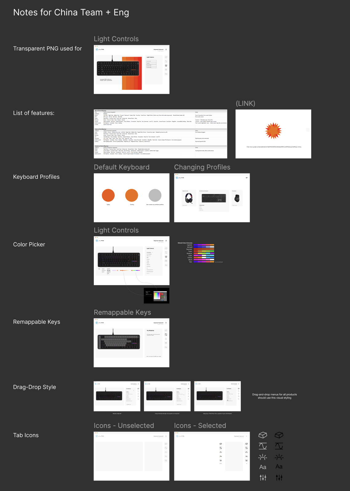 Design annotations for lighting, profiles, remapping, and interaction states
