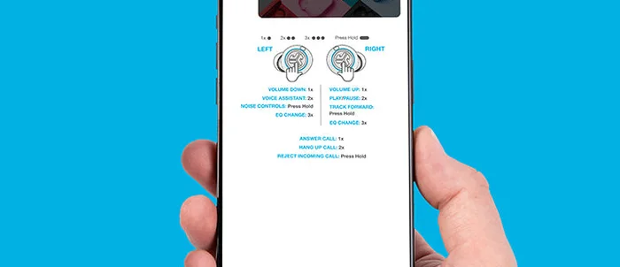 A hand holding a phone running the JLab app