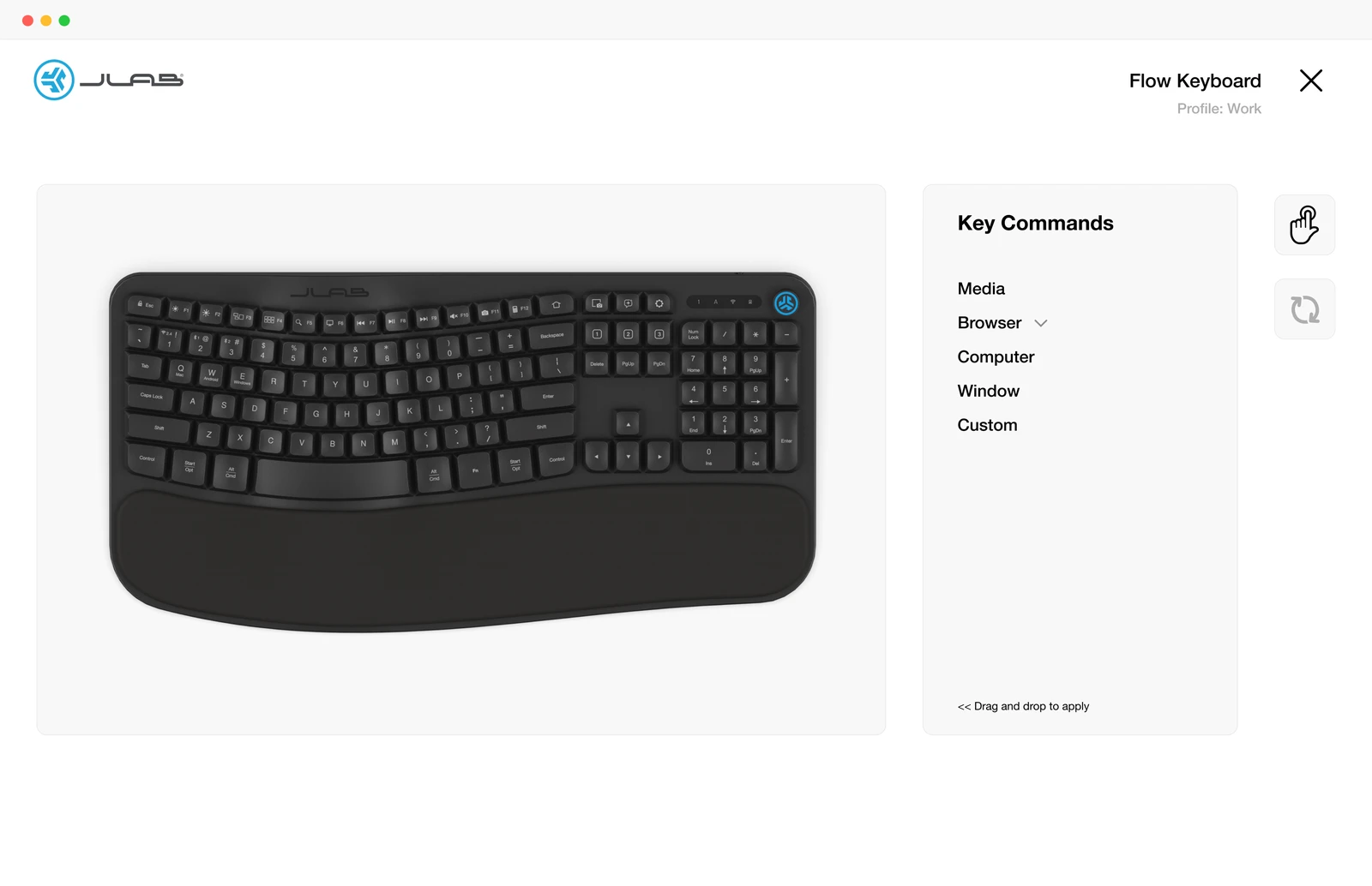 Flow keyboard page with five command groups